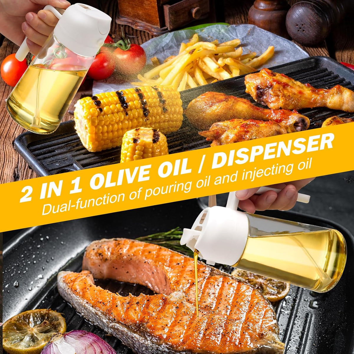 Belro 2-pack oil dispenser and sprayer bottles for kitchen use, featuring clear plastic containers with spray nozzles.
