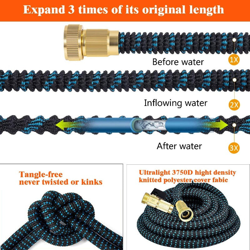 Belro expandable garden hose for outdoor gardening, flexible and lightweight with a brass connector and durable construction.