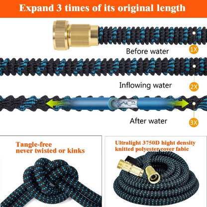 Belro expandable garden hose for outdoor gardening, flexible and lightweight with a brass connector and durable construction.