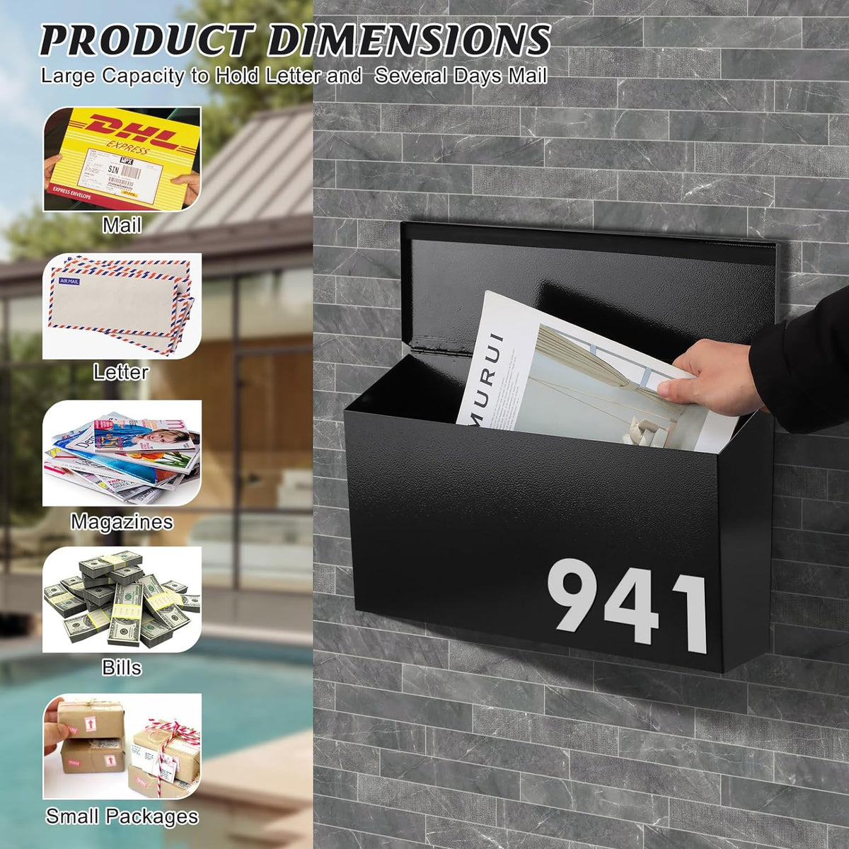 Belro large capacity wall-mount mailbox for home and garden, durable metal design with secure locking mechanism.