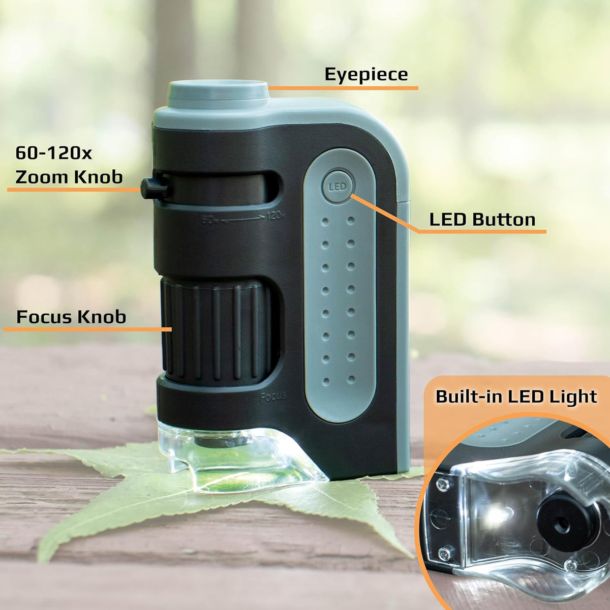 Belro portable handheld pocket microscope with adjustable focus and compact design, ideal for detailed close-up viewing of small objects.