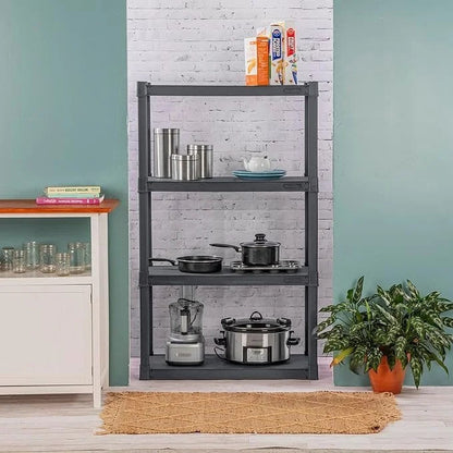 Casavibeo Sterilite 2-pack heavy-duty plastic shelving units with four shelves, ideal for kitchen, bathroom, or garage storage.