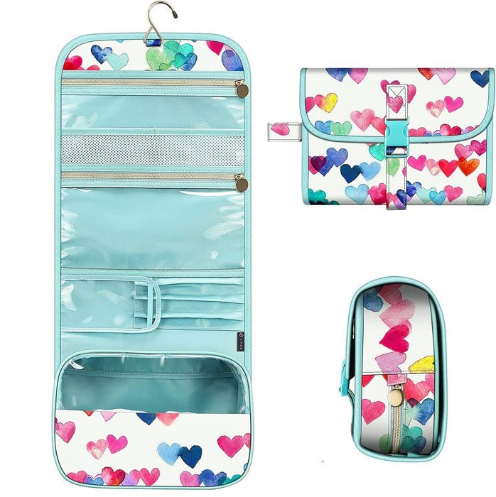 Belro hanging makeup organizer pouch with multiple compartments, compact travel bag for cosmetics and toiletries.