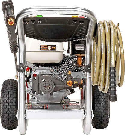Casavibeo Simpson ALH3425 aluminum gas pressure washer with Honda GX200 engine, 3600 PSI, 2.5 GPM, professional-grade outdoor cleaning equipment