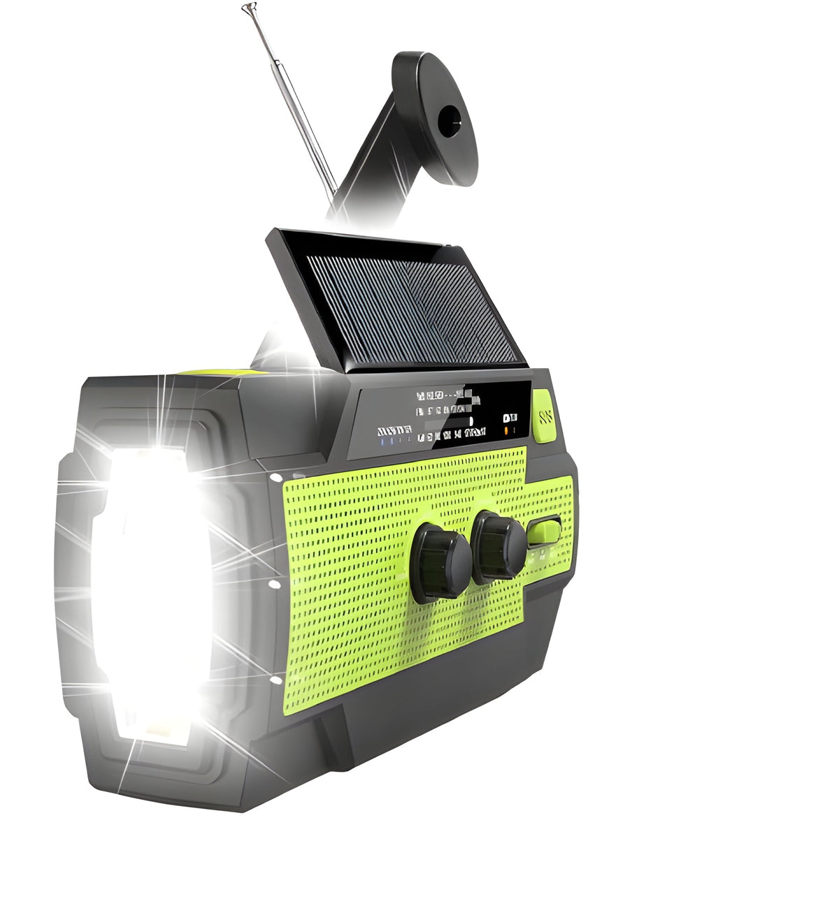 Belro emergency crank weather radio with digital display, portable electronics for emergency weather alerts and power backup.