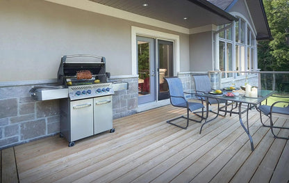 Casavibeo Napoleon Prestige 500 natural gas grill with stainless steel construction, side burners, and multiple cooking grates.