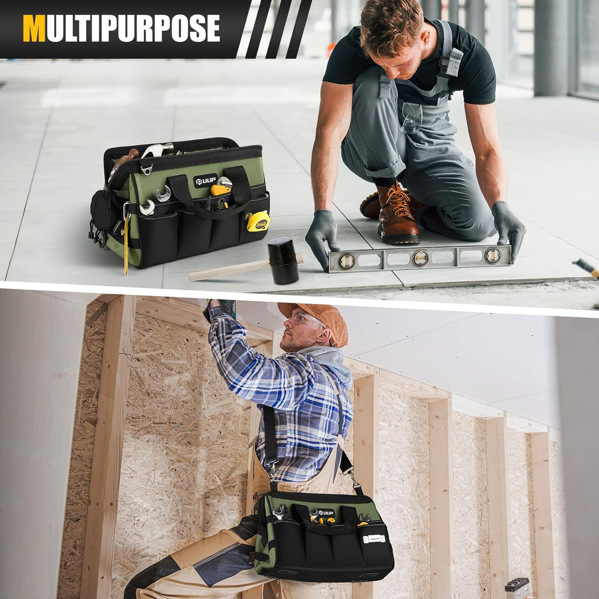 Belro heavy duty open tools tote bag with multiple compartments, durable fabric, and sturdy handles for tools and gear storage.