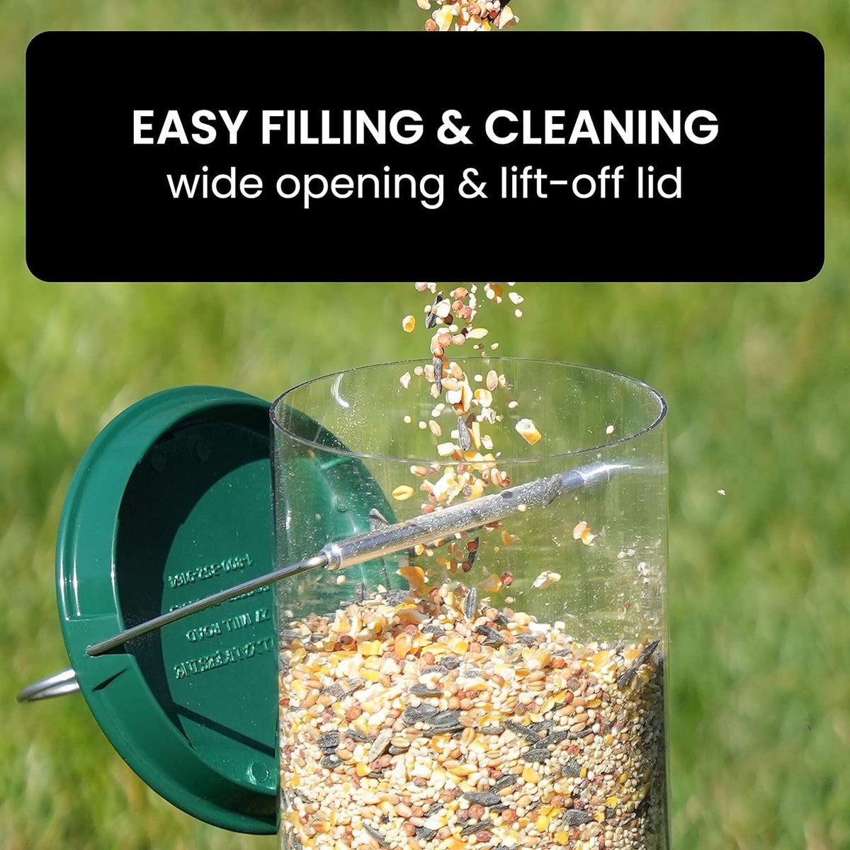 Belro squirrel-proof bird feeder mounted outdoors, designed to attract small birds and prevent squirrel access.