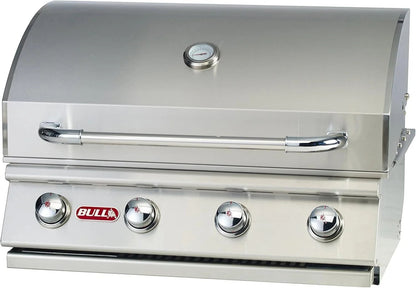Casavibeo Bull Outlaw 30-inch built-in natural gas grill with four burners and stainless steel finish, ready for outdoor cooking.