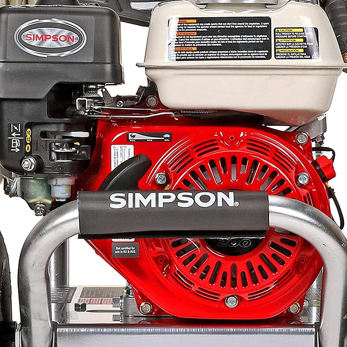 Casavibeo Simpson ALH3425 aluminum gas pressure washer with Honda GX200 engine, 3600 PSI, 2.5 GPM, professional-grade.