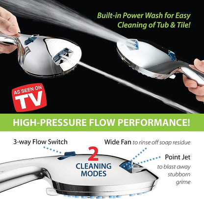 Belro adjustable handheld shower head with hose, featuring ergonomic design and chrome finish for versatile bathroom use.
