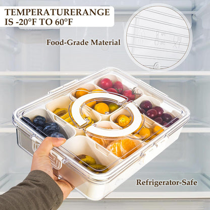 Belro 8-compartment divided serving tray with handle, ideal for food and grocery organization, featuring sturdy plastic construction.