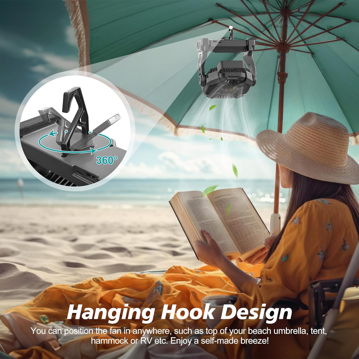 Belro portable rechargeable camping fan with built-in LED light, compact and ideal for outdoor camping and lighting.