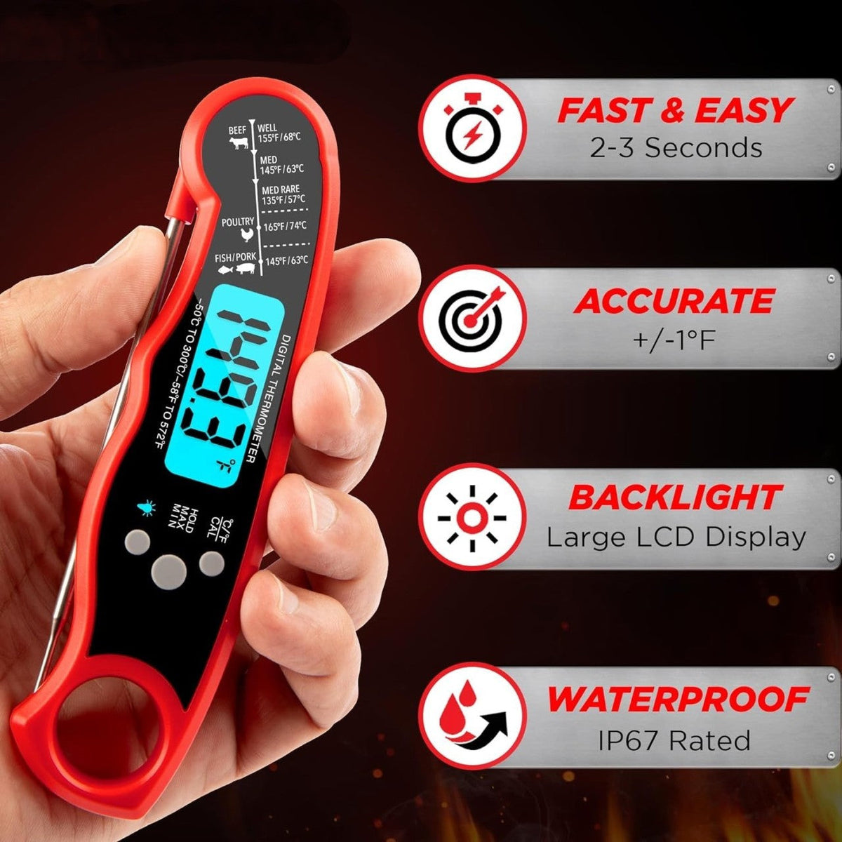 Belro instant read meat thermometer with digital display for quick and accurate temperature readings in cooking.