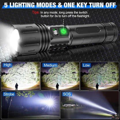 Belro extremely bright flashlight with a durable black body and powerful LED beam, ideal for outdoor and emergency use.
