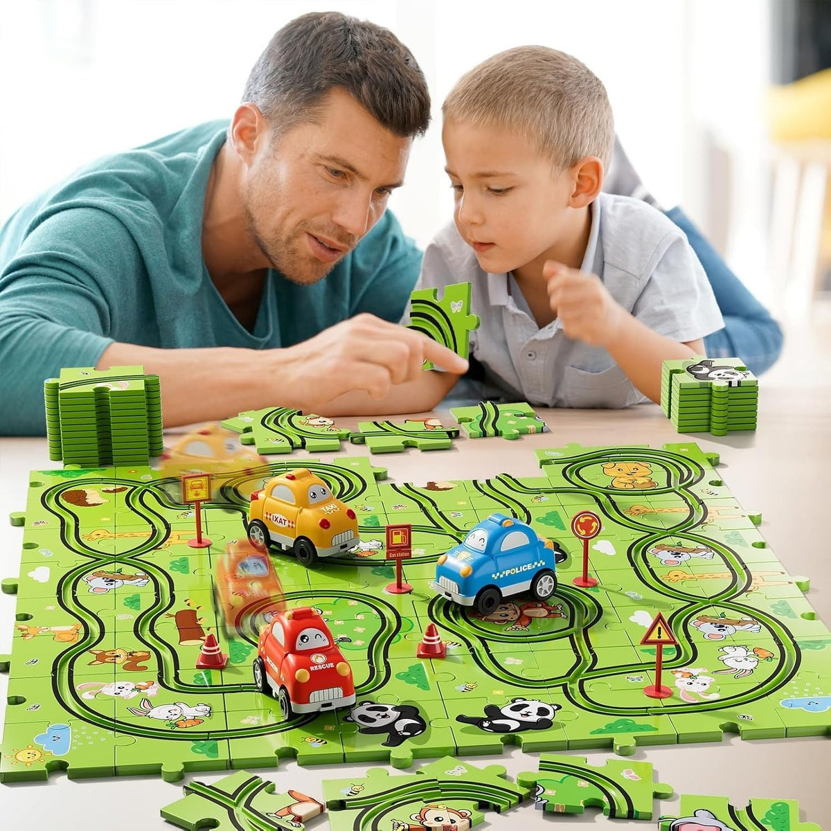 Colorful automotive-themed puzzle for kids by Belro, featuring various car illustrations suitable for young children.