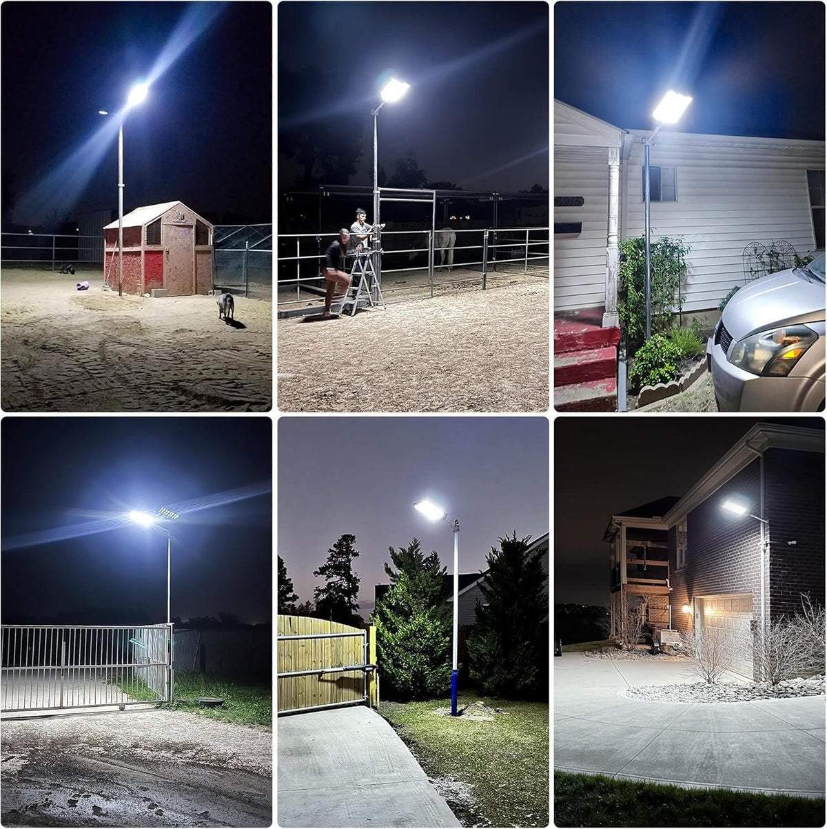 Belro solar street lights installed outdoors in a garden, providing sustainable lighting for home and garden pathways.