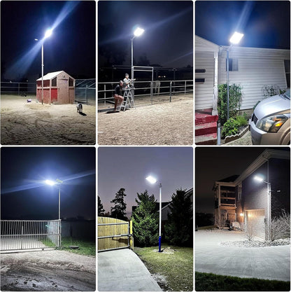 Belro solar street lights installed outdoors in a garden, providing sustainable lighting for home and garden pathways.