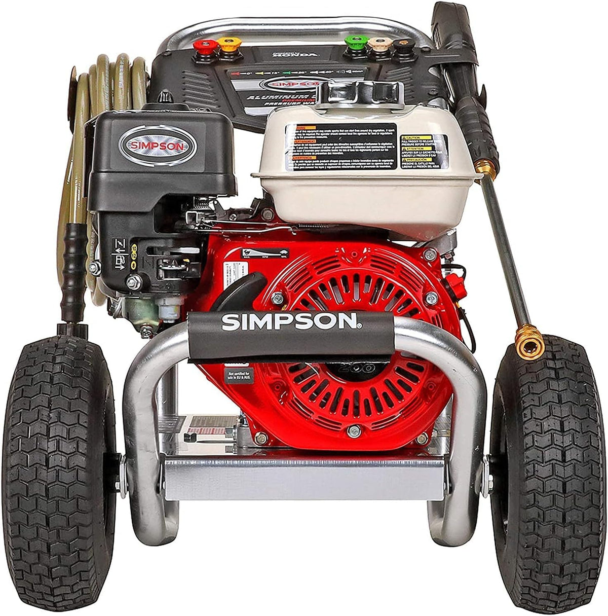 Casavibeo Simpson ALH3425 aluminum gas pressure washer with Honda GX200 engine, 3600 PSI, 2.5 GPM for professional cleaning.