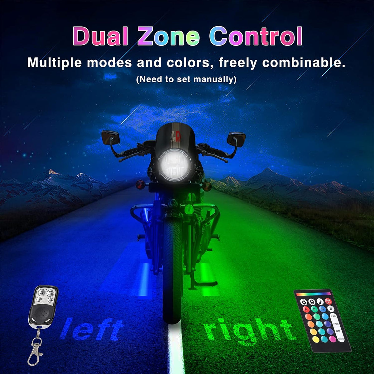 Belro 12-piece motorcycle LED light kit with brake light and turn signals installed on a motorcycle for enhanced visibility and safety.