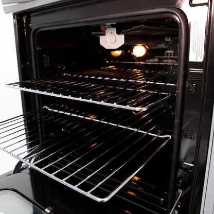 Casavibeo Avanti GR2013CSS 20-inch freestanding gas range with four burners and oven in stainless steel finish.