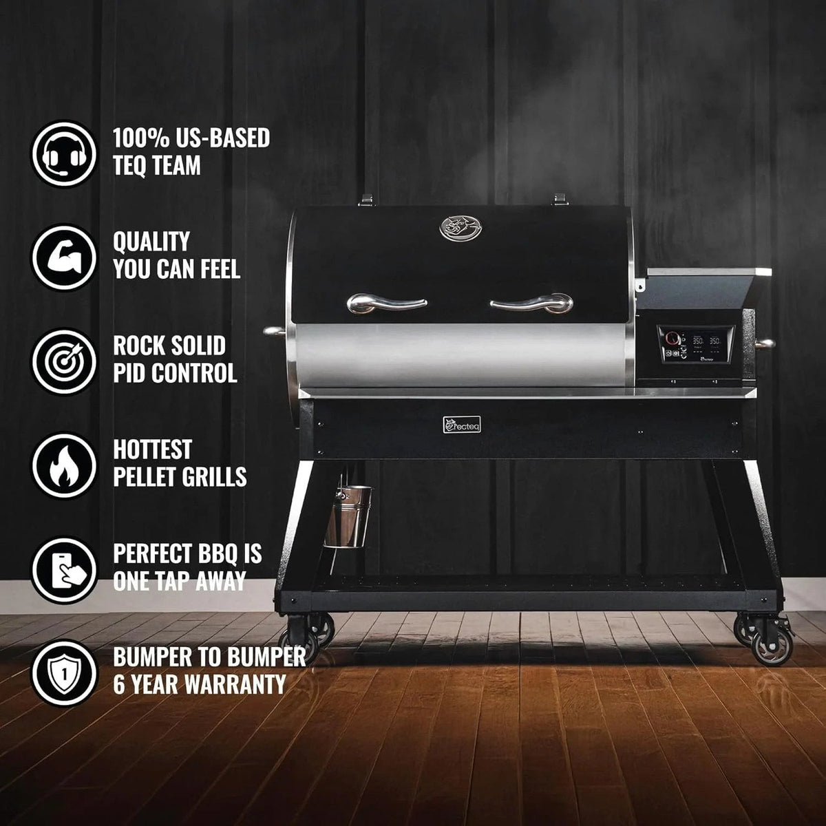 Casavibeo Recteq Backyard Beast pellet grill with stainless steel lid and control panel for outdoor barbecuing and grilling.