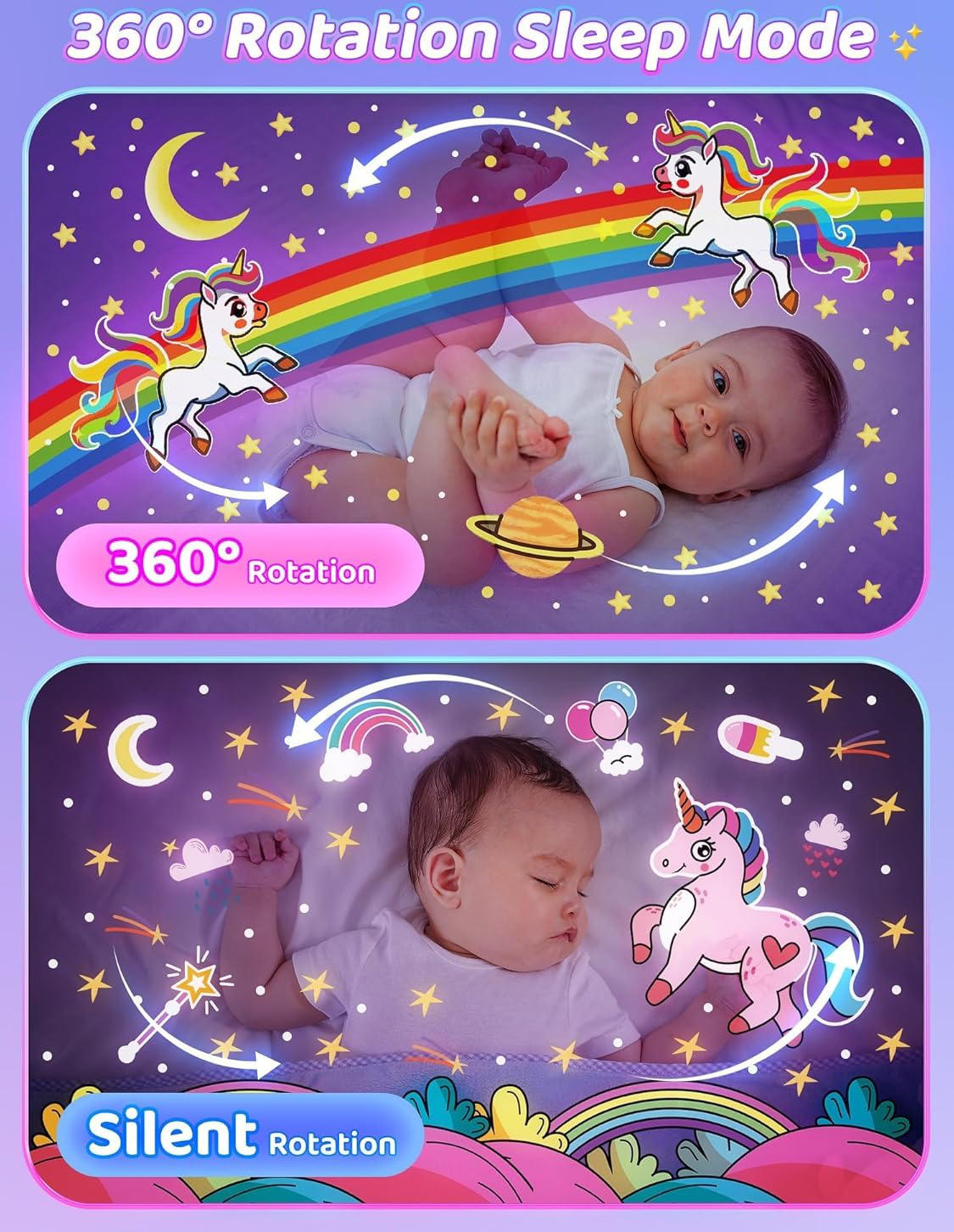 Belro night light projector for kids, featuring colorful star and moon patterns, ideal for gentle bedroom illumination.
