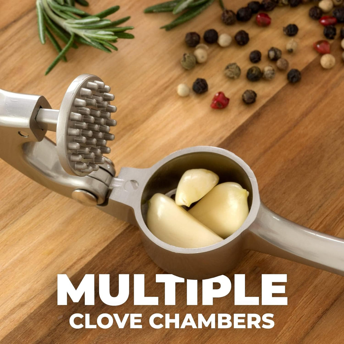 Belro Premium Garlic Press Mincer with stainless steel construction, ergonomic handle, and easy-to-use design for efficient garlic crushing.