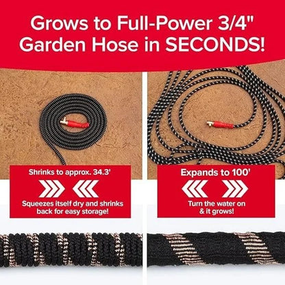 Casavibeo Pocket Hose 100 FT Copper Head expandable garden hose with 360° swivel, no-tangle, anti-kink, and lead-free Tri-Tex tubing.
