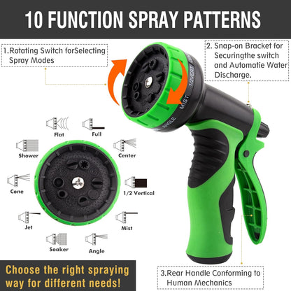 Belro expandable garden hose with 10-function spray nozzle, flexible and durable for outdoor watering and garden care.
