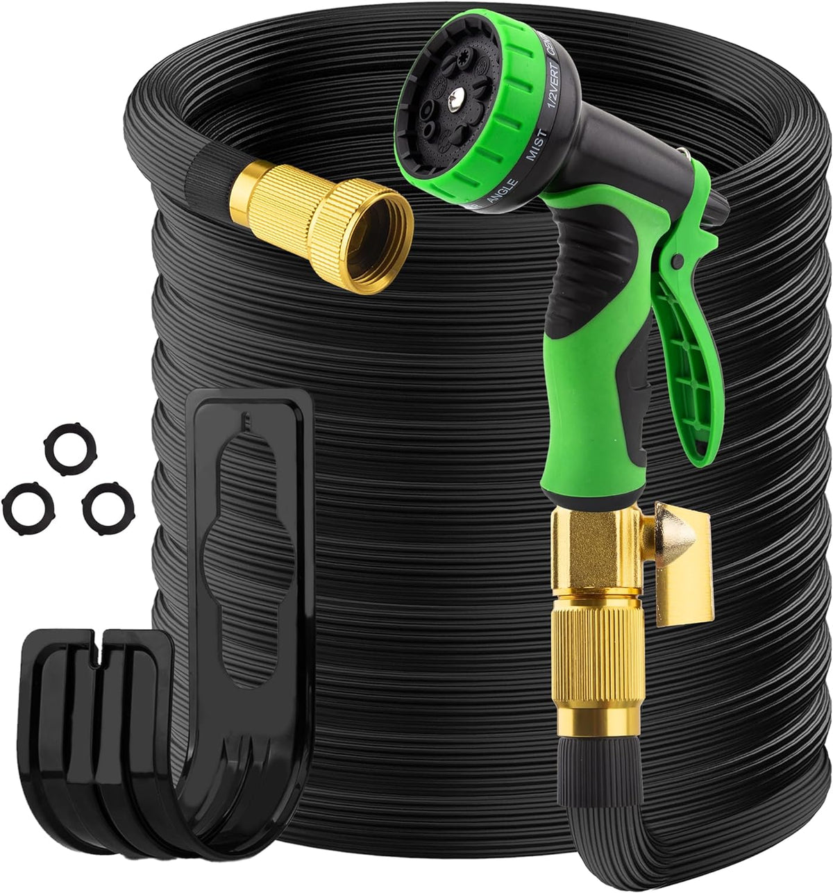 Belro expandable garden hose with 10-function spray nozzle, flexible and durable for outdoor gardening and watering tasks.