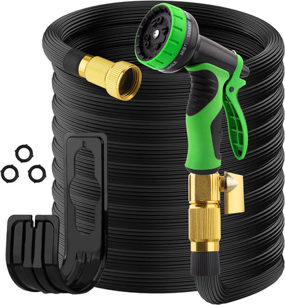 Belro expandable garden hose with 10-function spray nozzle, flexible and durable for outdoor gardening and watering tasks.