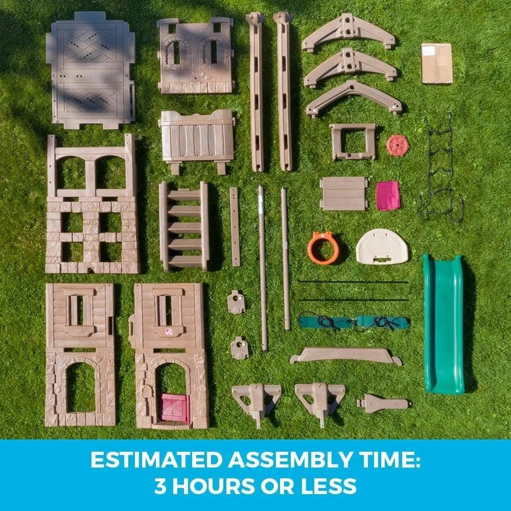 Casavibeo Step2 Naturally Playful Adventure Lodge Play Center with colorful climbing structure and slides for outdoor play.