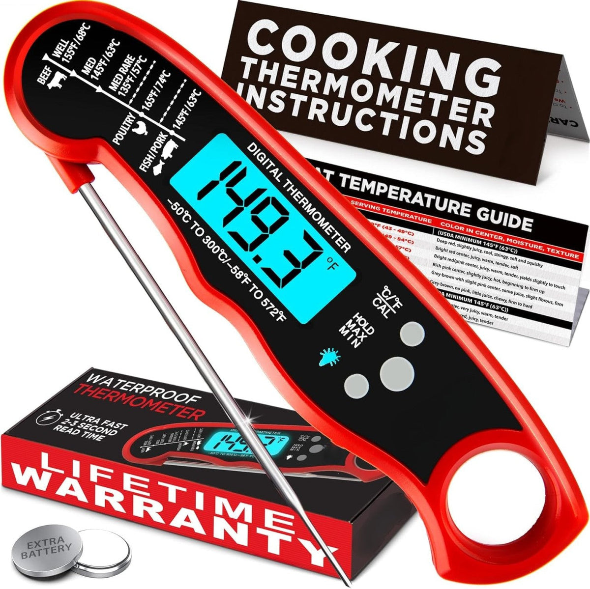 Belro instant read meat thermometer with digital display, used for quick and accurate temperature readings in cooking.