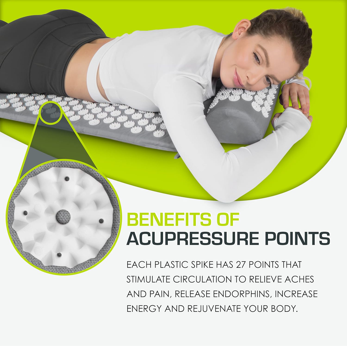Belro acupuncture mat with textured surface for pain relief and relaxation in health and beauty therapy.