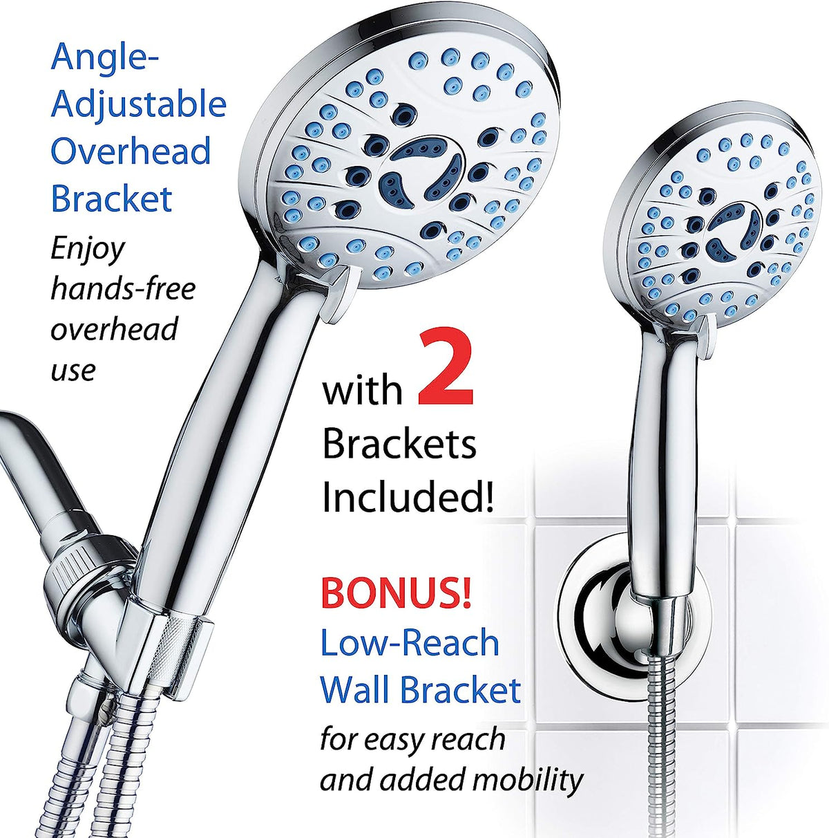 Belro adjustable handheld shower head with hose, chrome finish, featuring multiple spray settings for versatile bathroom use.