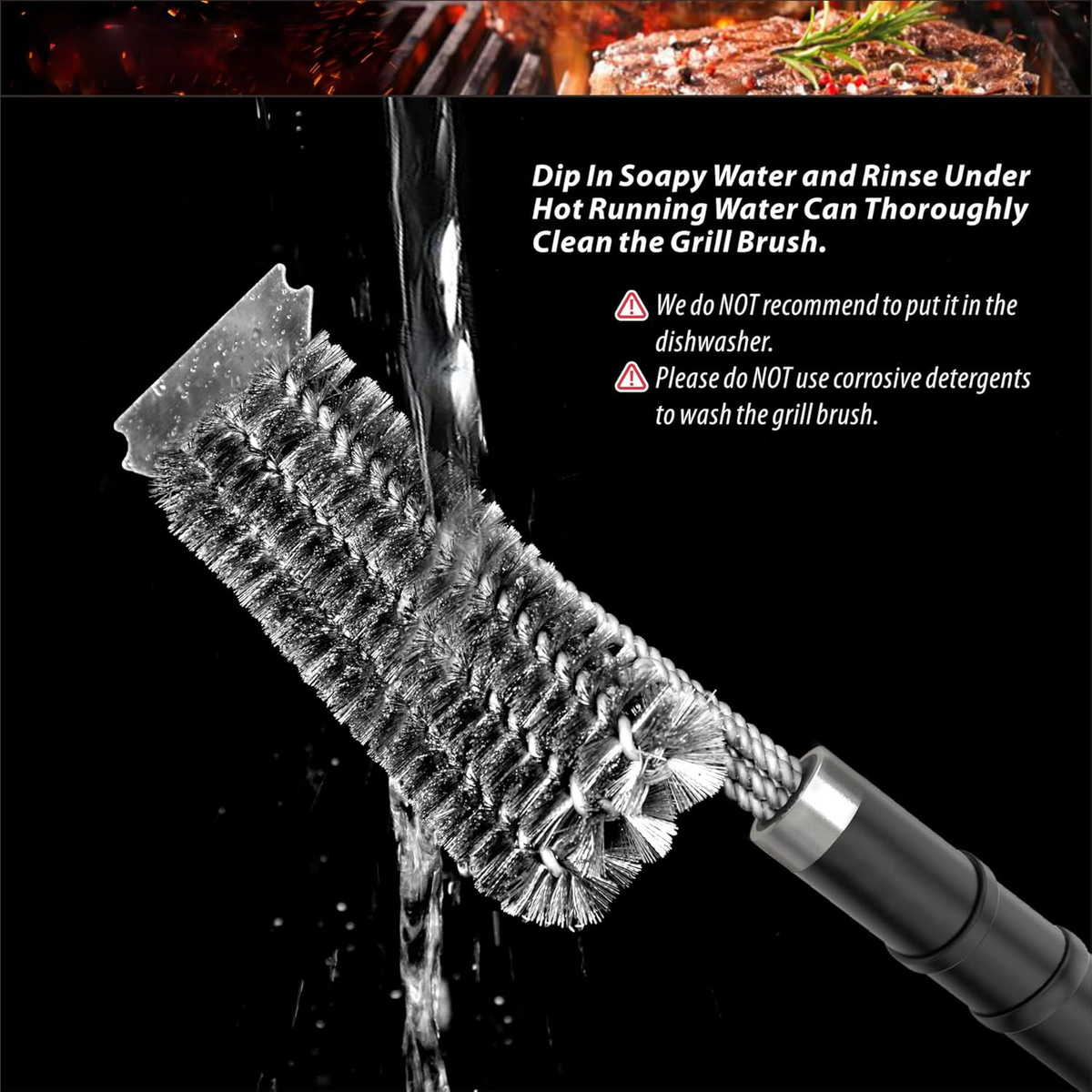 Belro grill brush with sturdy handle and metal bristles for cleaning barbecue grills in the kitchen and outdoor grilling areas.