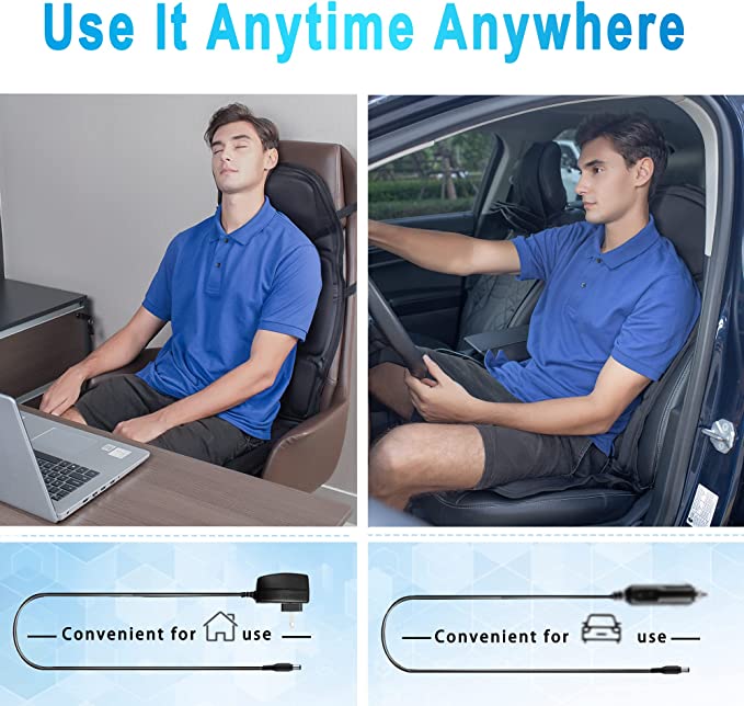 Belro premium massage chair pad on car seat, health and beauty massage chair for relaxing back and neck relief.