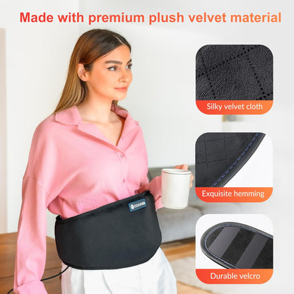 Belro heating pad for back pain relief, soft fabric cover with adjustable temperature controls, designed for targeted pain relief.