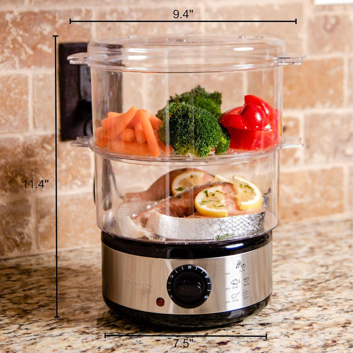 Belro electric vegetable steamer with stainless steel steaming trays and digital control panel for easy kitchen use