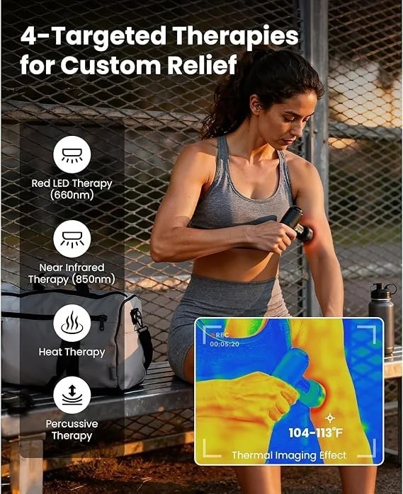 Casavibeo BOB AND BRAD Q2 Ultra Mini Massage Gun with red light infrared heating head for deep tissue muscle therapy.