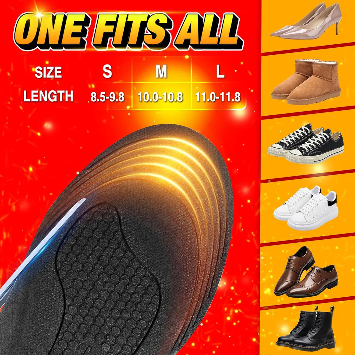Belro rechargeable heated insoles for outdoor use, showing the insoles with heating elements and control switch in a home setting.