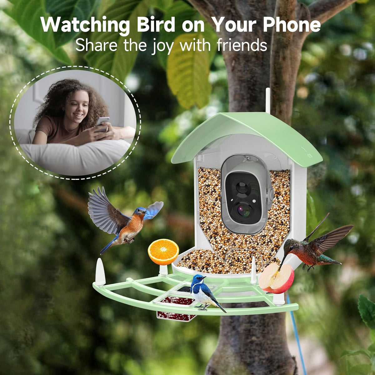 Belro Smart Bird Feeder Camera mounted outdoors, capturing bird activity with a compact trail camera design.