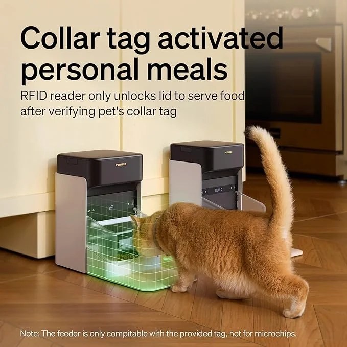Casavibeo PETLIBRO RFID automatic cat feeder with collar tag, Wi-Fi, and cat recognition for personalized meals and diet tracking.