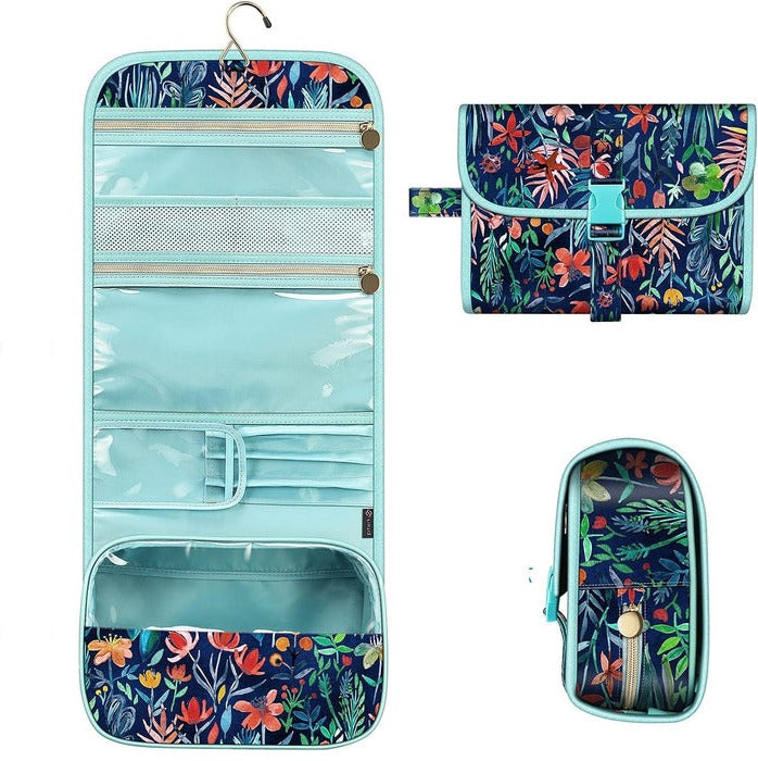 Belro hanging makeup organizer pouch with multiple compartments, compact design, ideal for travel and storage