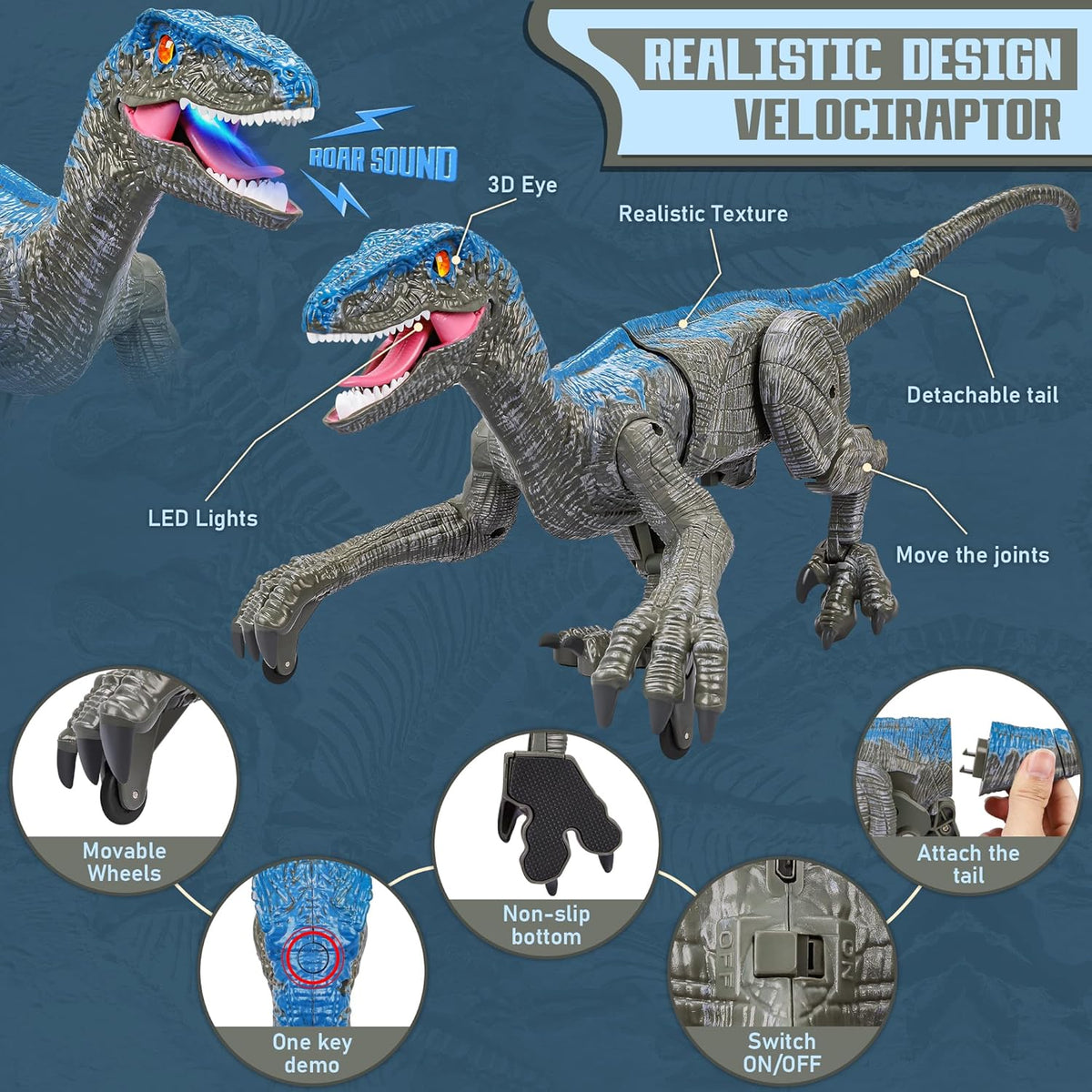 Belro remote control dinosaur toy with movable limbs and realistic features, perfect for kids' play and imaginative fun.