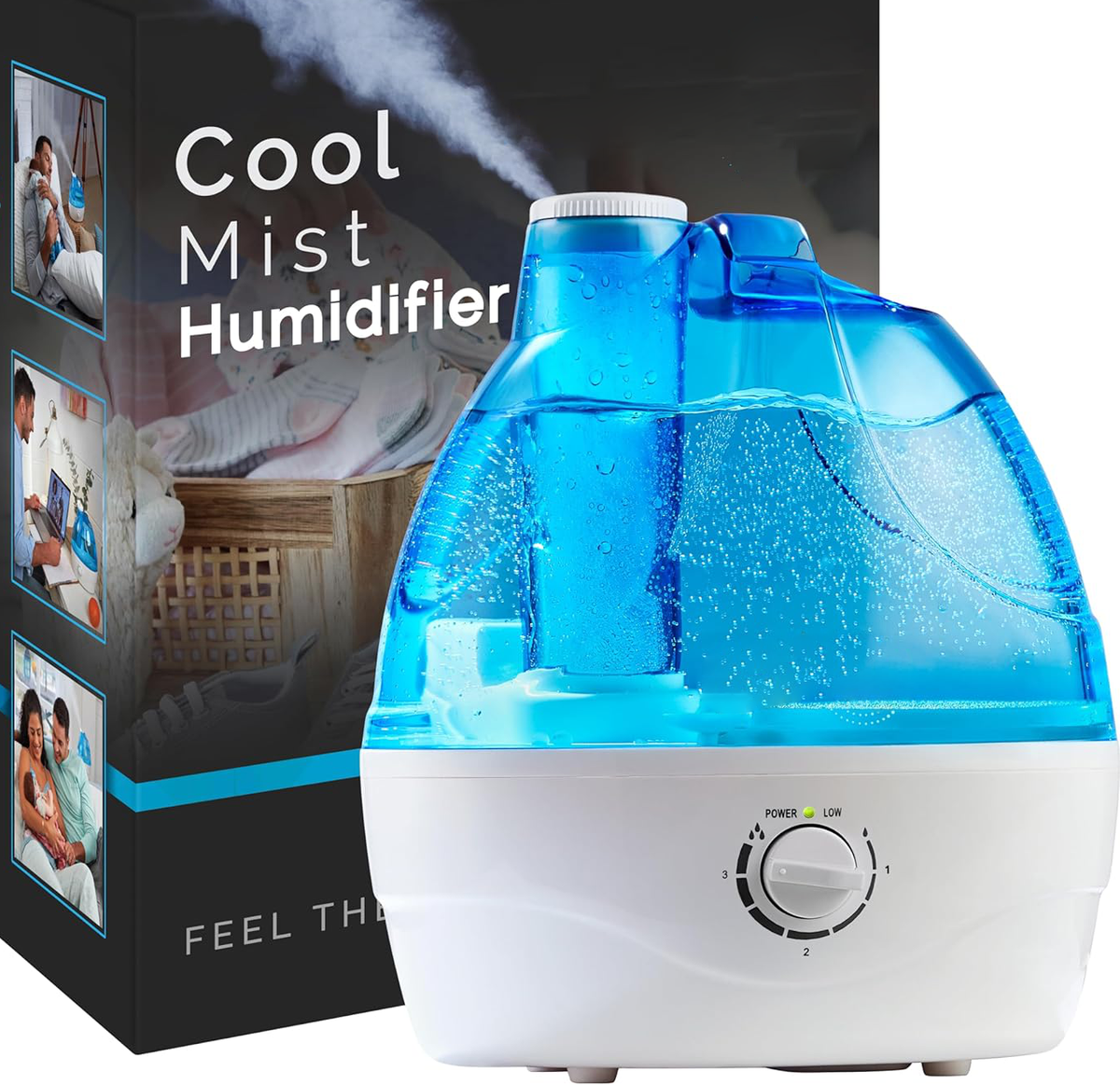 Belro Cool Mist Humidifier emitting a gentle mist, compact electronics home appliance designed to add moisture to the air.