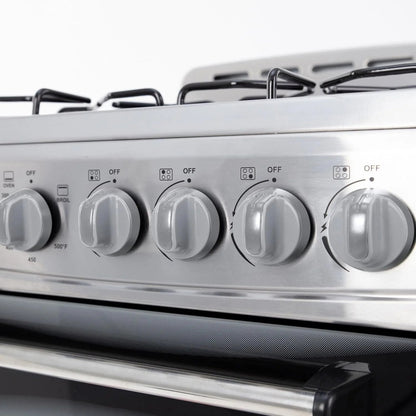 Casavibeo Avanti GR2013CSS 20-inch freestanding gas range with four burners and control knobs in a modern kitchen setting