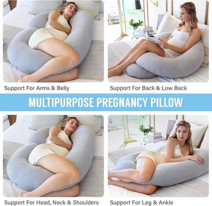 Belro C-shaped full body pregnancy pillow in soft fabric, designed for comfortable support during sleep or relaxation.