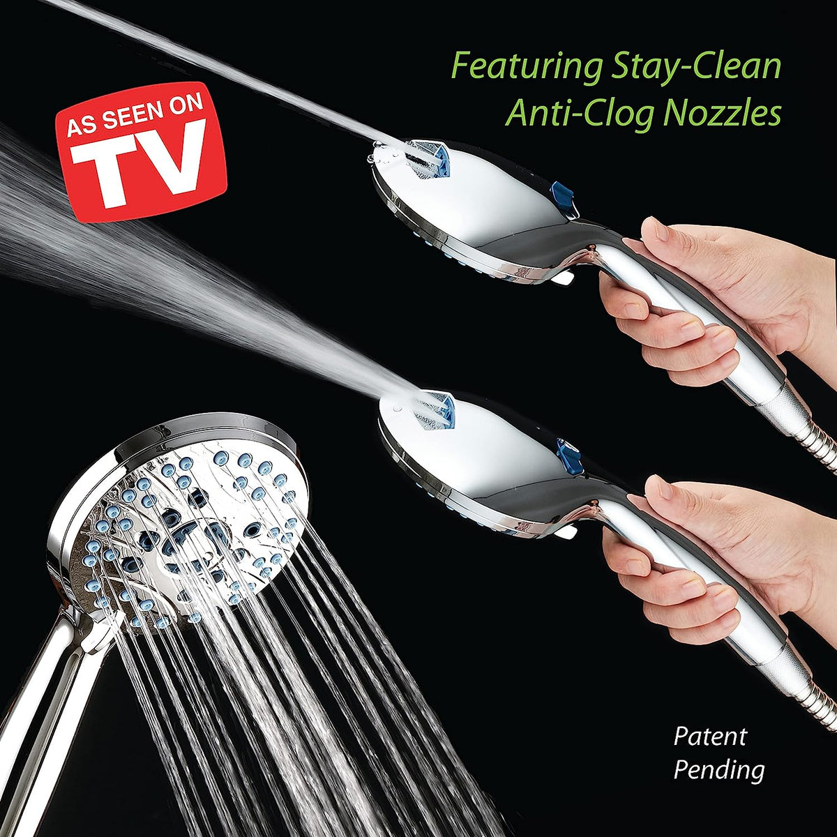 Belro adjustable handheld shower head with flexible hose, featuring a modern design for easy water control and showering.